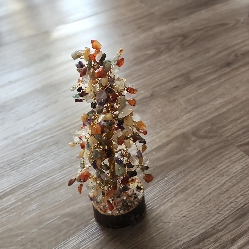 CHAKRA CRYSTAL NATURAL GEMSTONE BONSAI MONEY TREE HOME DECOR Wood Base - Picture 3 of 6